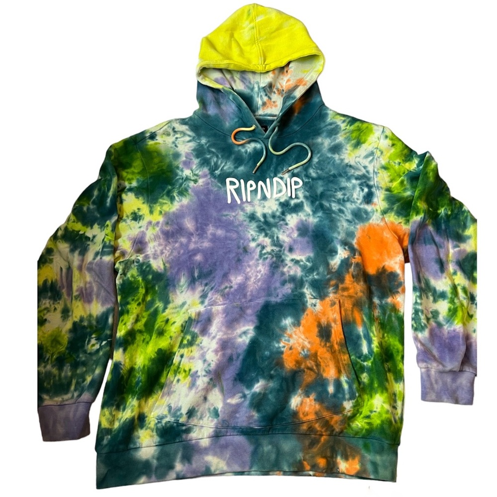 RIPNDIP Tie Dye Pullover Multicolor Hoodie L Zumiez Skateboarding PacSun EUC